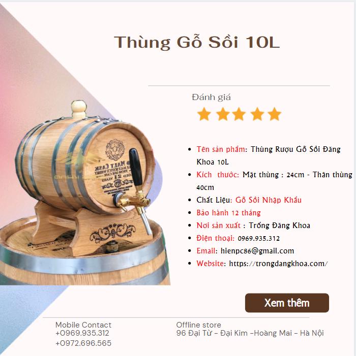 Thùng Gỗ Sồi 10L